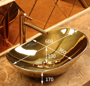 KD-35GBA-1 Lavabo de salle de bain moderne en céramique plaqué or en forme de bateau, sans trou, pour hôtel - Product Image 5