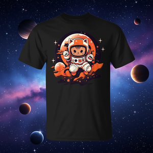 Kawaii Retro Astronaut <b>Cat</b> <b>T</b>-<b>Shirt</b> Cute Kitty Neko <b>Cat</b> Stars Space-Themed Promotional <b>T</b>-<b>Shirt</b> - Product Image 3