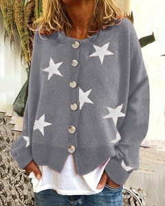 Herbst Winter Damen-Cardigan mit Sternenmuster, Strickpullover mit Knopfleiste, geripptem Saum, überschnittenen Schultern, kastigem Schnitt, gemütlich weich und warm - Product Image 2