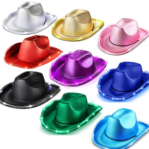 Sombrero de Vaquera con Luces LED <span class=keywords><strong>para</strong></span> Fiesta Disco, Ala Brillante, Estilo Occidental, Discoteca, Baile, Festival de Música, Accesorio de Disfraz Divertido <span class=keywords><strong>para</strong></span> Adultos y Niños - Product Image 1