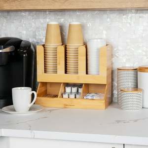 ที่จัดเก็บชากาแฟไม้ไผ่6ช่องช่องช่องช่องแบ่งกาแฟที่ใส่เครื่องปรุงและถ้วย
