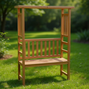 Banco de Jardín de Teca con Toldo, Muebles de Exterior de Estilo Tradicional, Construcción de Madera Resistente - Product Image 2