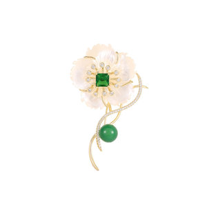 Roche OEM Broche elegan zamrud hijau alami ibu dari mutiara bunga bros - Product Image 6