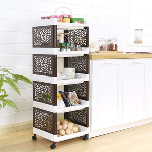 Kitchen <strong>Vegetable</strong> Fruit Display Shelves Plastic Movable 4 <strong>Rack</strong> Stand Storage Shelf <strong>on</strong> <strong>Wheel</strong> - Product Image 1