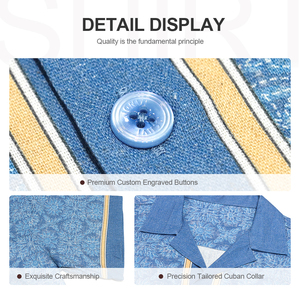<span class=keywords><strong>Camicia</strong></span> da Uomo Vintage <span class=keywords><strong>Blu</strong></span> con Stampa Floreale Geometrica, Manica Corta, 30% <span class=keywords><strong>Lino</strong></span> 70% Poliestere, <span class=keywords><strong>Camicia</strong></span> Estiva per Primavera Estate - Product Image 2