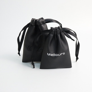 Wholesale Custom Logo Pu Leather <b>Drawstring</b> <b>Bags</b> Jewelry Gifts Storage <b>Waterproof</b> Black Dust <b>Bag</b> for Data Cable and Earphone - Product Image 3