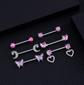 5 paia 14G di anelli per capezzoli in acciaio inox CZ cuore farfalla bilanciere linguetta Piercing gioielli zircone per il corpo da donna - Product Image 2