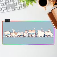 Anime Blue RGB Tapis de souris de jeu avec lumière LED Grand tapis de bureau Base antidérapante Cute Animal Cats Tapis d'ordinateur et d'ordinateur en stock