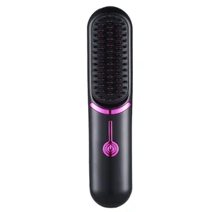 Manufacturer Custom Logo Professional Portable Hair Straightener Brush USB Rechargeable Wireless Electric Hair Straightener Comb