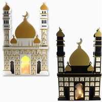 Hölzerner Ramadan-Countdown-Kalender mit LED-Beleuchtung in Moschee- und Burgform Muslimische Eid Mubarak Tischdekoration für Feiern