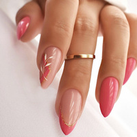 Faux ongles à presser personnalisés de luxe 2026, rose brillant, haute qualité, en acrylique 3D, avec strass et boîte, vente en gros