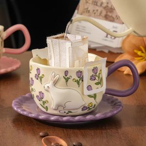 Nordic Luxury Bunny Tea Cup and Saucer Spring <strong>Easter</strong> Bunny Floral and Butterfly Tea Cup and Saucer Flower Rabbit <strong>Mug</strong> - Product Image 3