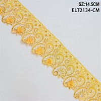 Vente en gros de dentelle à paillettes soluble dans l'eau, accessoires vestimentaires, 14,5-30 cm, broderie florale 3D en fil d'or, Tiras De Bordado