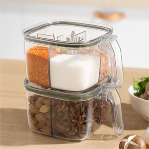 Boîte de rangement carrée en plastique blanc hermétique et durable avec couvercle et cuillère, compatible lave-vaisselle, pour sel, poivre, herbes et épices - Product Image 3