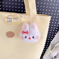 Porte-clés en peluche tête de lapin style dessin animé, mignon et moelleux, avec sonnette, pour sac, accessoires pour bébé