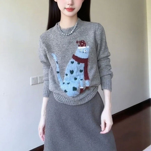 Pull pour femmes, nouvelle arrivée printemps, col rond, manches longues, coupe ajustée, imprimé <span class=keywords><strong>chat</strong></span> mignon - Product Image 1