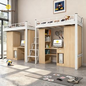 Muebles Escolares Personalizados, Cama Moderna Tipo Loft Metálica para Apartamentos y Hostales, con Escritorio, Armario y Escalera para Adolescentes y Adultos - Product Image 2