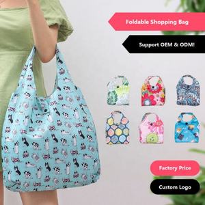 Sac de courses en polyester écologique avec logo personnalisé, sac de shopping réutilisable en nylon pliable avec pochette, motif lettres - Product Image 4