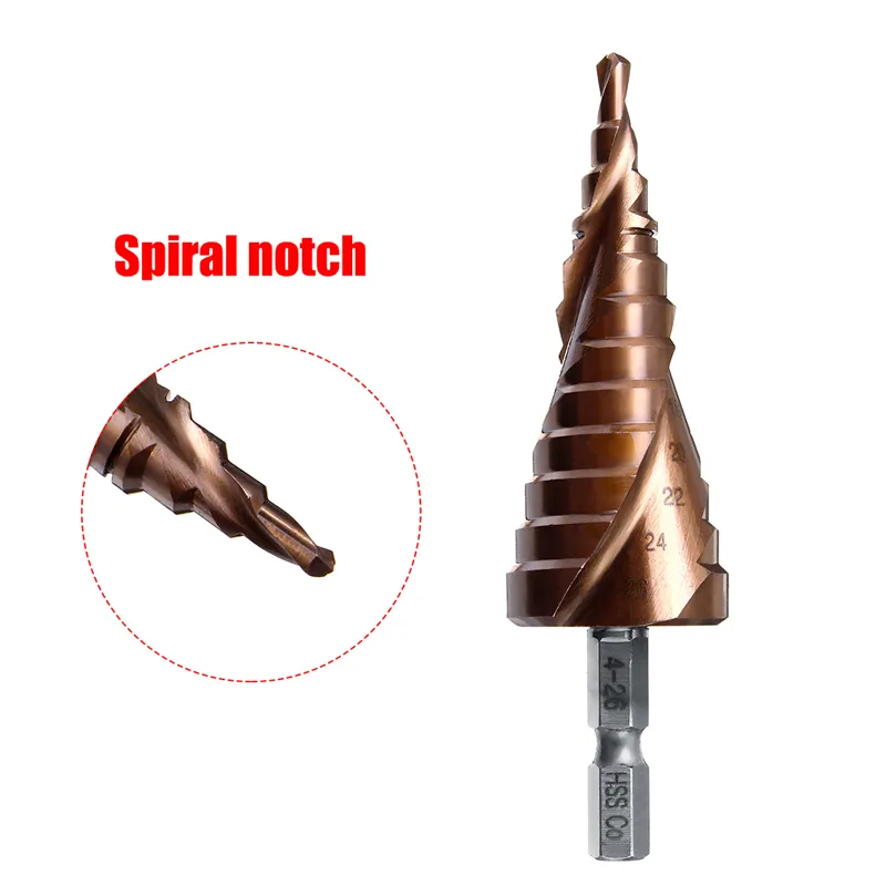 M35 HSS-CO Cobalt Step Drill Bit 1/4 Inch Cone Hex Shank Spiral Grooved Taper Point Drill Bits Hole Cutter For Stainless Steel