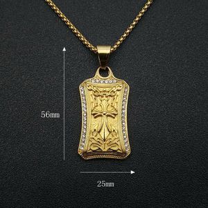 yunnique Hip Hop Style Gold Plated Stainless Steel Rectangular <b>Cross</b> Pendant Necklace With Diamond Pave Setting For Gift - Product Image 2