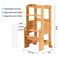 Kleinkind-Lernturm Sicherer Tritthocker aus Bambus Höhenverstellbarer Kinder-Küchenhocker Kinder-Lernhocker