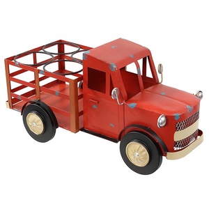 Soporte de estante de vino de encimera de hierro con hoja de camión de Metal rojo rústico para tiendas de fiesta 4 botellas de licor de vino - Product Image 1