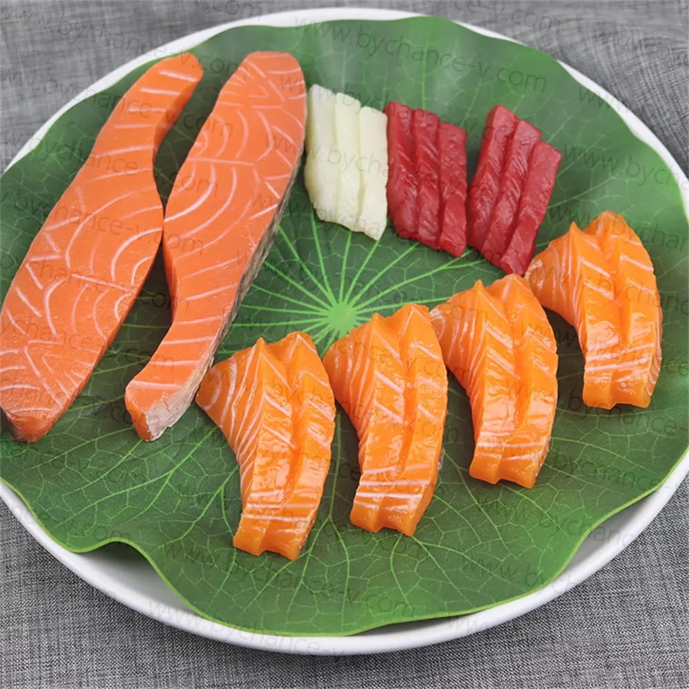 Künstlicher Lachs Gefälschte Lachs scheiben Simulation Lebensechtes Fisch fleisch Lebensmittel Modell für Küche Home Party Dekoration Lebensmittel Display