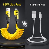 Câble de charge rapide 4-en-1 certifié CE FCC 65W PD Mecha, en alliage de zinc tressé, universel pour ordinateur portable et smartphone