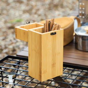 Boîte de rangement pour couverts en bambou, style japonais, ustensiles de cuisine pour camping en plein air avec support de drainage pour baguettes et cuillères - Product Image 2