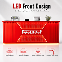 Comptoir de service de salle de billard, style conteneur en fer rouge, avec panneau frontal en maille lumineux, pour hôtel, club de billard, lounge, bar