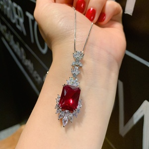 High-end Eco-friendly Copper Red Zircon Creative Full Diamond Necklace and Ear Rings 3PCS Set Fashion Jewelry Sets Ladies - Product Image 6