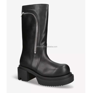 Stivali in Pelle Nera Unisex con Cerniera Laterale, Tacco a Blocco, Stile Chelsea, Modello Bogun Bauhaus - Product Image 2