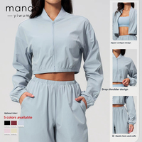 Veste de yoga pour femme en nylon et élasthanne, protection solaire UPF50+, coupe courte, fermeture éclair, manches longues, séchage rapide, légère, pour l'entraînement