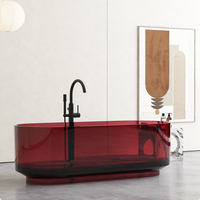 Baignoire autoportante en pierre artificielle de résine rouge, surface solide transparente, baignoire autoportante en pierre cristalline