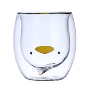 Commercio all'ingrosso creativo cartone animato doppio strato di vetro borosilicato tazza fatta a mano anatra tazza orso con coperchio per tornare a scuola - Product Image 6