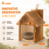 Casa de Pájaros Rústica de Madera para Exteriores con Ventanas Transparentes, Casa de Pájaros Colgante de Madera de Pino Premium para Montar en Ventana, Santuario de Observación