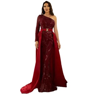 Robe de soirée asymétrique à sequins, couleur unie verte, taille mi-haute, pour banquet formel - Product Image 5