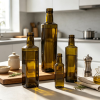 Bouteilles en verre d'huile d'olive vierge raffinée biologique de haute qualité, rondes, carrées, plates, de 500 ml et 750 ml, avec bouchon en liège ou à vis.