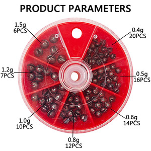 Échantillons de matériel de pêche <span class=keywords><strong>rouge</strong></span> emballé dans une boîte 0.4g-1.5g moules de plomb poids accessoires de pêche - Product Image 4