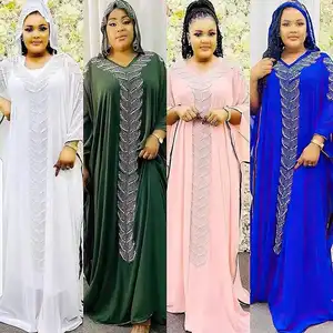 2022 Naher Osten elegante lässige Abaya Kaftan Stil Robe einfarbige Strass Kapuze muslimische Frauen lose islamische Kleidung