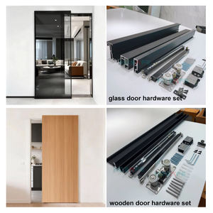 Portes coulissantes sans rail supérieures et inférieures murales quincaillerie cadre en aluminium fermeture en douceur simple <span class=keywords><strong>double</strong></span> panneau porte de grange en verre - Product Image 3