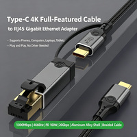 Kabel USB-C ke RJ45 Laris Manis 1000Mbps 4K 60HZ Kabel Adaptor USB C ke RJ45+ USB C Adaptor Gigabit Ethernet untuk Komputer