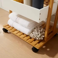 Chariot de rangement multifonctionnel à 4 niveaux en bambou pour salle de bain avec roulettes verrouillables et plateau profond ouvert