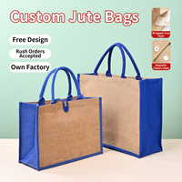 Sac fourre-tout en jute personnalisé, sac de shopping en lin laminé, sac de transport en toile de jute avec poignées en corde
