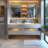 Lavabo mural double vasque moderne OEM personnalisé pour hôtel et hôpital, en dalle de roche thermoformée sans joint, surface solide intégrée