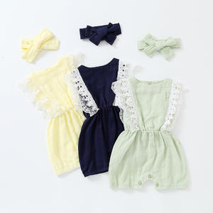 Venta al por mayor Boutique verano <span class=keywords><strong>niñas</strong></span> recién nacido Babi 100% algodón muselina mameluco con diadema bebé <span class=keywords><strong>niñas</strong></span> volante mono - Product Image 1