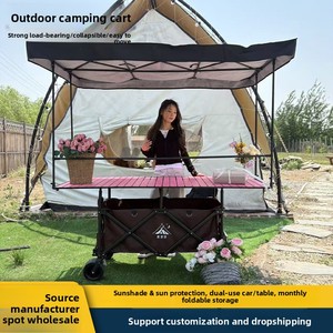 Carrito de <span class=keywords><strong>Camping</strong></span> Plegable Resistente con Toldo Rosado, Ruedas Todoterreno, Carrito para Vendedor Ambulante - Product Image 3