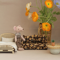 Poupée souris miniature faite à la main avec ensemble de meubles de style rotin-Parfait pour la décoration de maison de poupée
