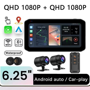 Nouvelle caméra de tableau de bord pour moto sans fil CarPlay Android Auto, double objectif 1080P, capteur <span class=keywords><strong>Sony</strong></span> IMX307, navigation intelligente GPS TPMS IP67 - Product Image 1