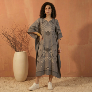 Robe Kaftan Imprimée en Rayonne pour Femme, Longueur Genou, Coupe Évasée, Tenue de Plage, Vente en Gros, Fabricant OEM ODM, Fournisseur de Tissus Textiles Personnalisés - Product Image 1